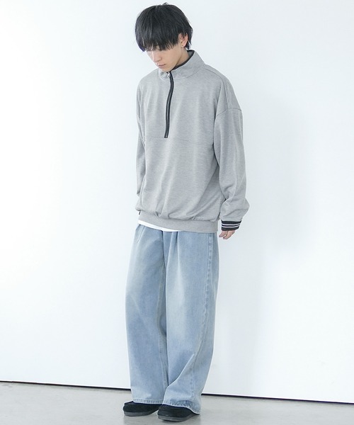 MinoriTY（マイノリティ）の「【MinoriTY】裏毛ハーフジップオーバーサイズトレーナー ビッグシルエット ルーズフィット スウェット メンズ 秋服（スウェット・メンズ・ブラック/グレー/ネイビー・M/L/LL）」の13枚目の写真