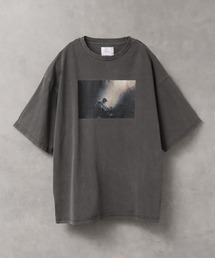 【welise/ウェライズ】モードフラワーグラフィック ヴィンテージスノーピグメント加工 オーバーサイズ半袖Tシャツ