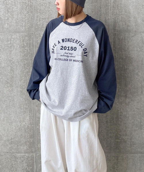 Chillfar（チルファー）の「ラグランプリントロゴロンT（Tシャツ/カットソー・レディース・ホワイト×ネイビー/オートミール/イエロー系/杢グレー・FREE）」の4枚目の写真