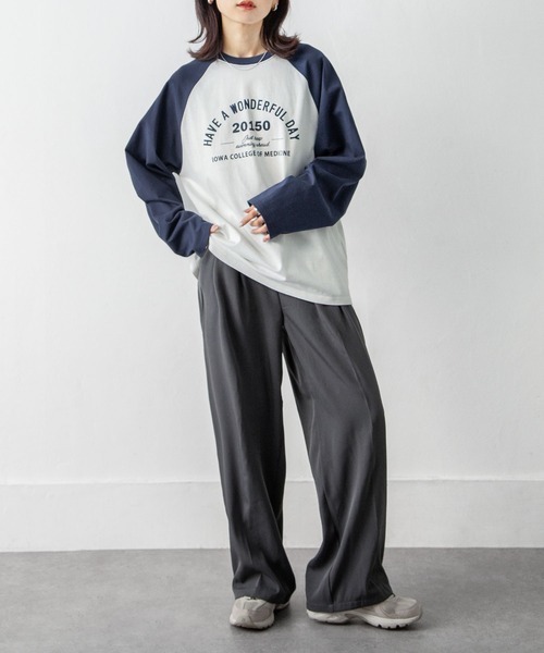 Chillfar（チルファー）の「ラグランプリントロゴロンT（Tシャツ/カットソー・レディース・ホワイト×ネイビー/オートミール/イエロー系/杢グレー・FREE）」の11枚目の写真