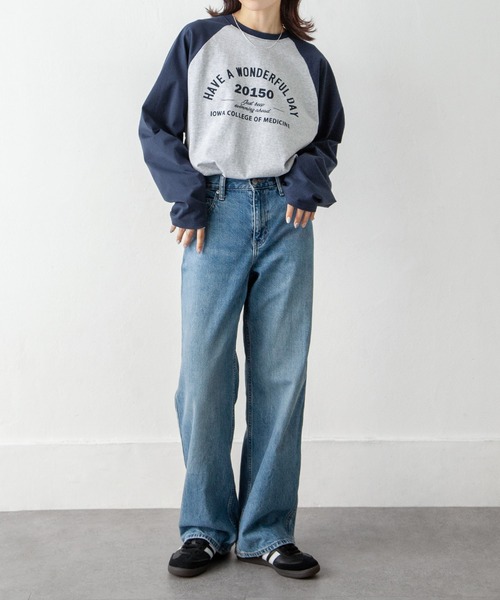 Chillfar（チルファー）の「ラグランプリントロゴロンT（Tシャツ/カットソー・レディース・ホワイト×ネイビー/オートミール/イエロー系/杢グレー・FREE）」の7枚目の写真