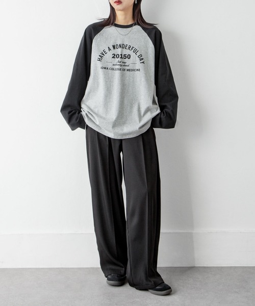 Chillfar（チルファー）の「ラグランプリントロゴロンT（Tシャツ/カットソー・レディース・ホワイト×ネイビー/オートミール/イエロー系/杢グレー・FREE）」の9枚目の写真