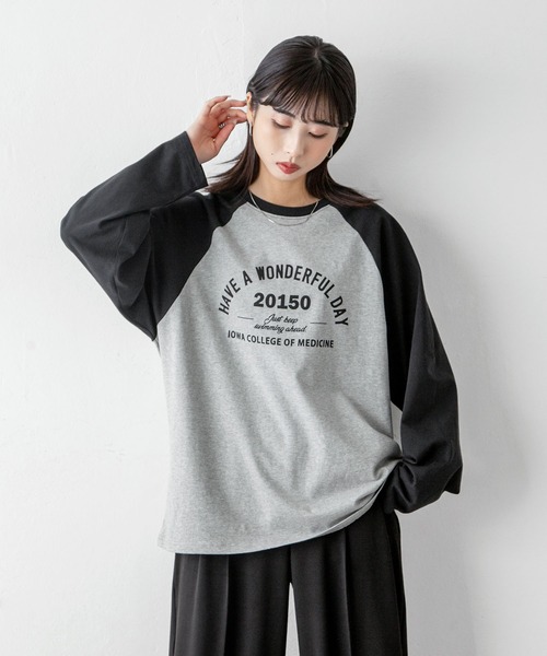 Chillfar（チルファー）の「ラグランプリントロゴロンT（Tシャツ/カットソー・レディース・ホワイト×ネイビー/オートミール/イエロー系/杢グレー・FREE）」の10枚目の写真