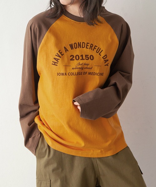 Chillfar（チルファー）の「ラグランプリントロゴロンT（Tシャツ/カットソー・レディース・ホワイト×ネイビー/オートミール/イエロー系/杢グレー・FREE）」の20枚目の写真