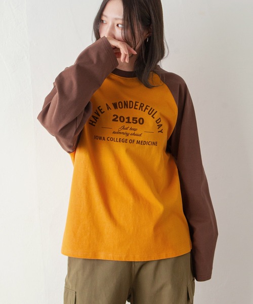 Chillfar（チルファー）の「ラグランプリントロゴロンT（Tシャツ/カットソー・レディース・ホワイト×ネイビー/オートミール/イエロー系/杢グレー・FREE）」の21枚目の写真