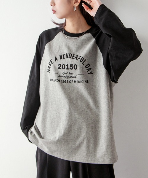 Chillfar（チルファー）の「ラグランプリントロゴロンT（Tシャツ/カットソー・レディース・ホワイト×ネイビー/オートミール/イエロー系/杢グレー・FREE）」の13枚目の写真