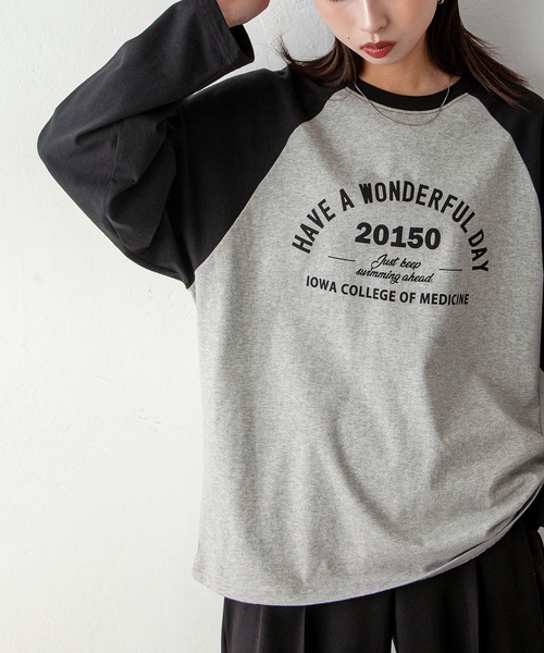 Chillfar（チルファー）の「ラグランプリントロゴロンT（Tシャツ/カットソー・レディース・ホワイト×ネイビー/オートミール/イエロー系/杢グレー・FREE）」の14枚目の写真