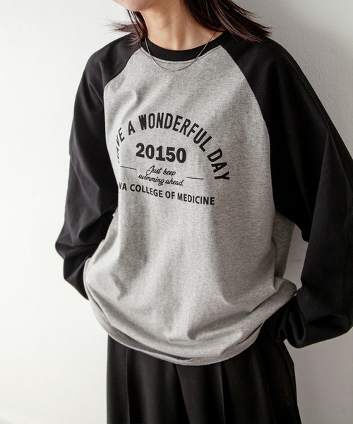 Chillfar（チルファー）の「ラグランプリントロゴロンT（Tシャツ/カットソー・レディース・ホワイト×ネイビー/オートミール/イエロー系/杢グレー・FREE）」の15枚目の写真