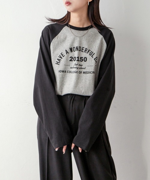 Chillfar（チルファー）の「ラグランプリントロゴロンT（Tシャツ/カットソー・レディース・ホワイト×ネイビー/オートミール/イエロー系/杢グレー・FREE）」の17枚目の写真