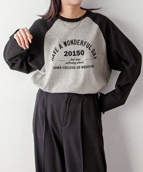 Chillfar（チルファー）の「ラグランプリントロゴロンT（Tシャツ/カットソー・レディース・ホワイト×ネイビー/オートミール/イエロー系/杢グレー・FREE）」の18枚目の写真