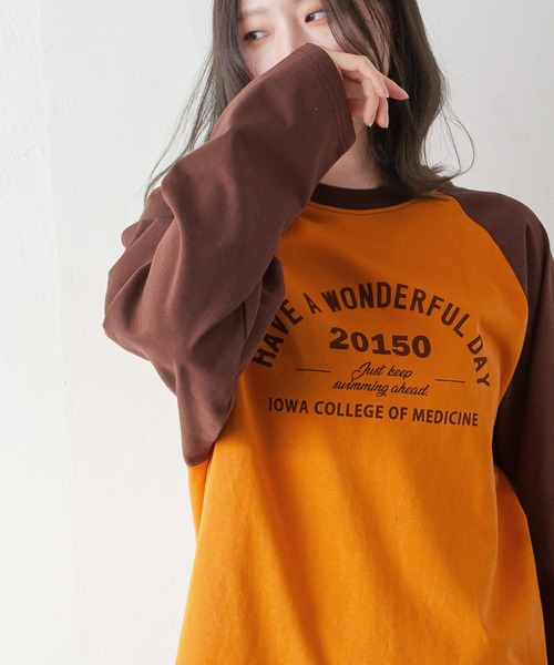 Chillfar（チルファー）の「ラグランプリントロゴロンT（Tシャツ/カットソー・レディース・ホワイト×ネイビー/オートミール/イエロー系/杢グレー・FREE）」の19枚目の写真