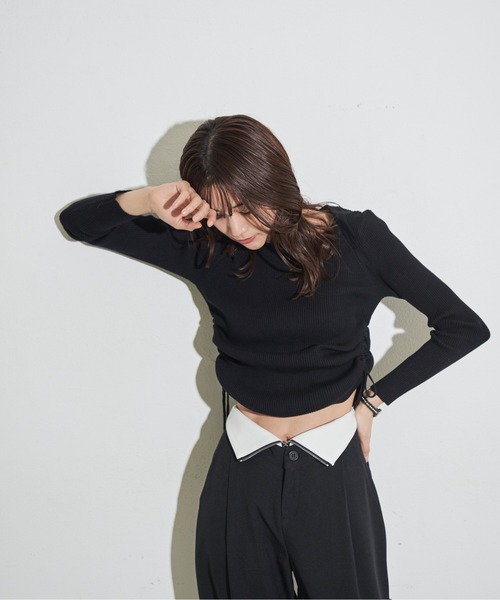 MOCOA'S(モコアズ)の「ウエスト折り返しスラックスパンツ(スラックス・レディース・ブラック/グレー・MEDIUM/SMALL)」の14枚目の写真