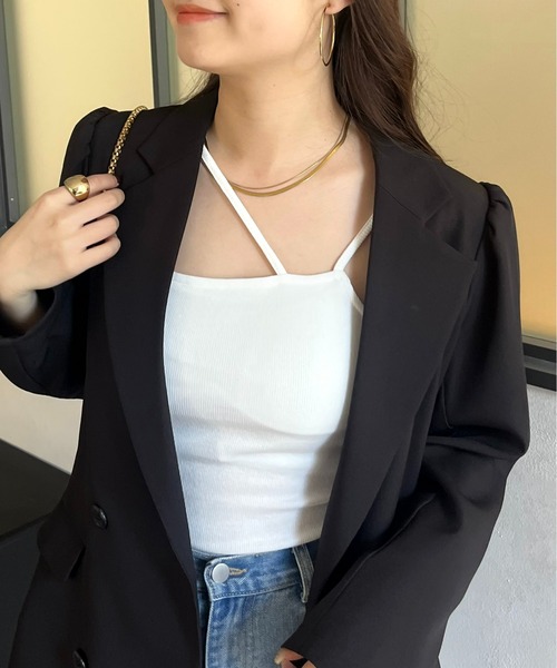 prose verse(プロズヴェール)の「アシメストラップパット付きキャミ(キャミソール・レディース・ブラック/オフホワイト・LARGE/MEDIUM)」の1枚目の写真