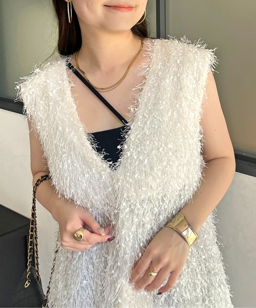 prose verse(プロズヴェール)の「アシメストラップパット付きキャミ(キャミソール・レディース・ブラック/オフホワイト・LARGE/MEDIUM)」の2枚目の写真