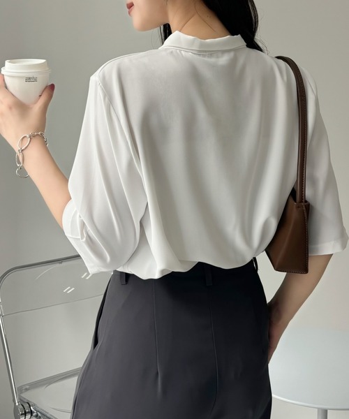 Miniministore(ミニミニストア)の「ネクタイブラウス レディース ブラウス夏服半袖半袖(シャツ/ブラウス・レディース・ライトブルー/ホワイト・L/XL/M)」の17枚目の写真