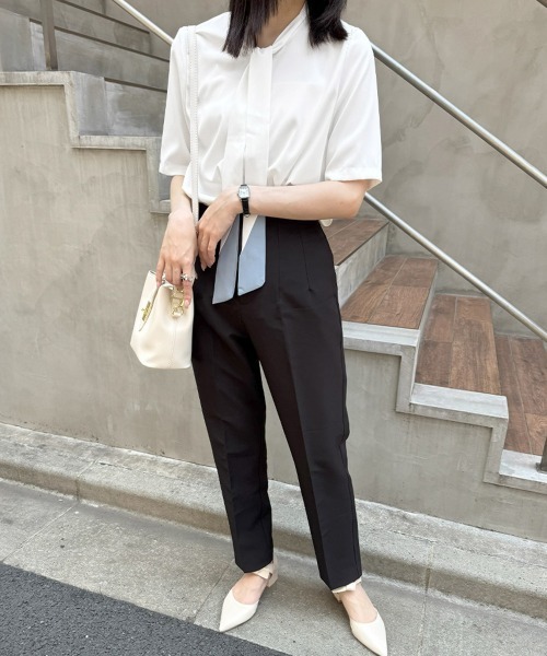Miniministore(ミニミニストア)の「ネクタイブラウス レディース ブラウス夏服半袖半袖(シャツ/ブラウス・レディース・ライトブルー/ホワイト・L/XL/M)」の5枚目の写真