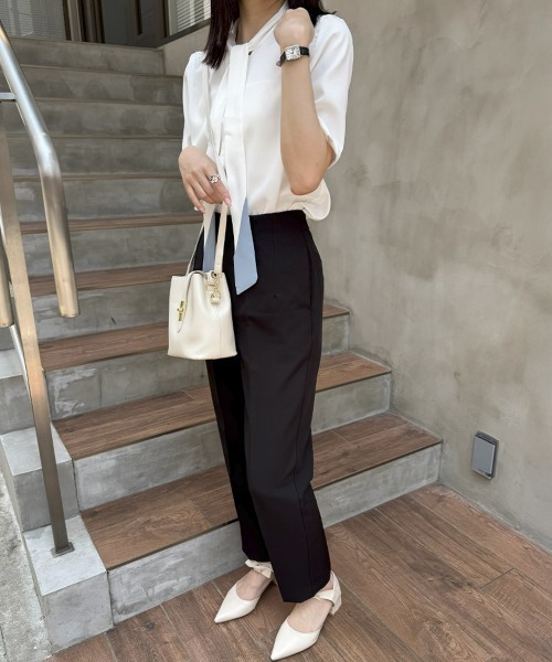 Miniministore(ミニミニストア)の「ネクタイブラウス レディース ブラウス夏服半袖半袖(シャツ/ブラウス・レディース・ライトブルー/ホワイト・L/XL/M)」の6枚目の写真
