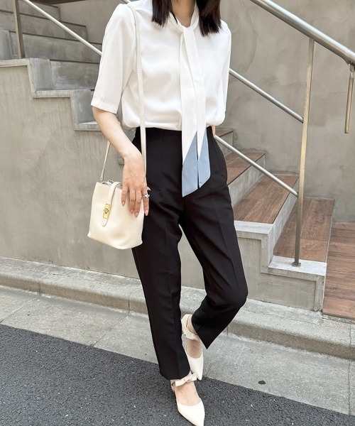 Miniministore(ミニミニストア)の「ネクタイブラウス レディース ブラウス夏服半袖半袖(シャツ/ブラウス・レディース・ライトブルー/ホワイト・L/XL/M)」の7枚目の写真