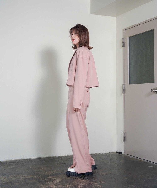 mimi toujours（ミミトゥジュール）の「ショート テーラードジャケット mimi toujours×itsPeachi（テーラードジャケット・レディース・グレー/ピンク・M）」の5枚目の写真