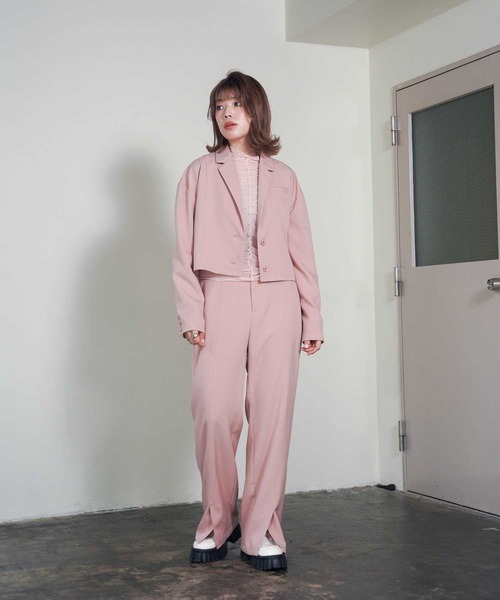 mimi toujours（ミミトゥジュール）の「ショート テーラードジャケット mimi toujours×itsPeachi（テーラードジャケット・レディース・グレー/ピンク・M）」の7枚目の写真