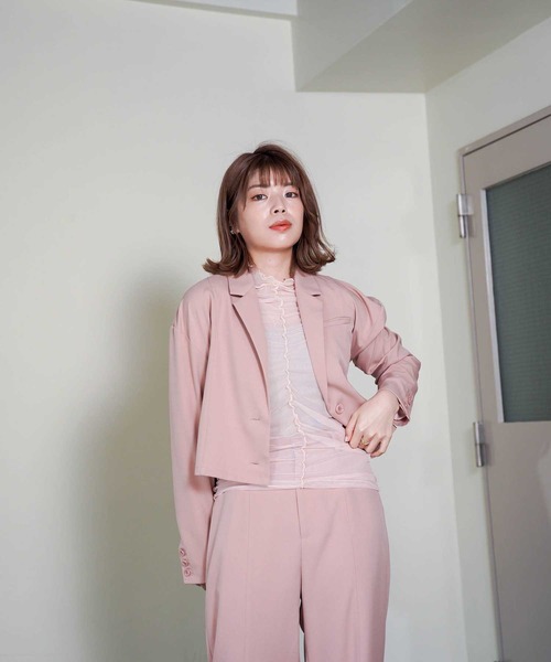 mimi toujours（ミミトゥジュール）の「ショート テーラードジャケット mimi toujours×itsPeachi（テーラードジャケット・レディース・グレー/ピンク・M）」の17枚目の写真