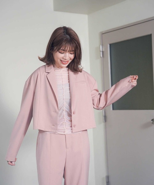 mimi toujours（ミミトゥジュール）の「ショート テーラードジャケット mimi toujours×itsPeachi（テーラードジャケット・レディース・グレー/ピンク・M）」の18枚目の写真