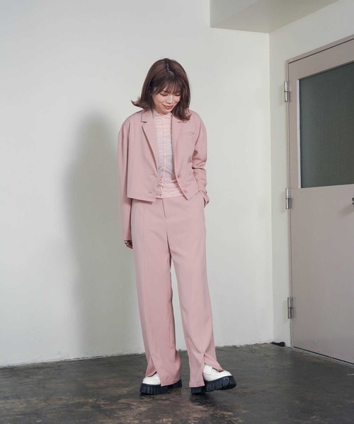 mimi toujours（ミミトゥジュール）の「ショート テーラードジャケット mimi toujours×itsPeachi（テーラードジャケット・レディース・グレー/ピンク・M）」の19枚目の写真