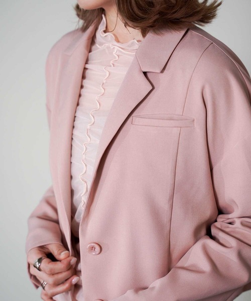 mimi toujours（ミミトゥジュール）の「ショート テーラードジャケット mimi toujours×itsPeachi（テーラードジャケット・レディース・グレー/ピンク・M）」の11枚目の写真