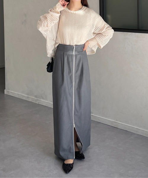 Thevon(ゼボン)の「フロントジップタックナロースカート(スカート・レディース・ホワイト系その他/グレー/ブラック・FREE)」の8枚目の写真