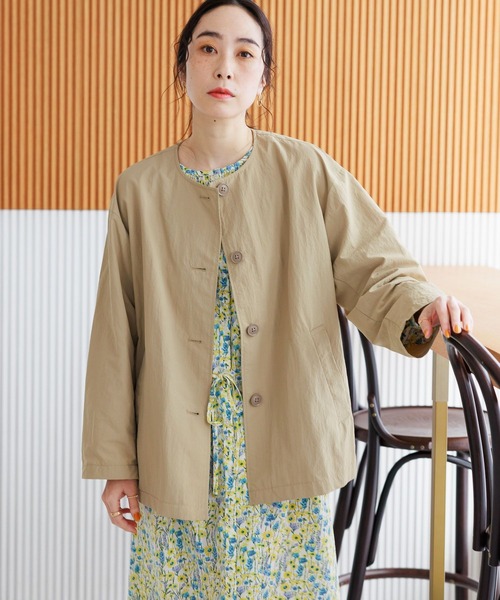 studio CLIP（スタディオクリップ）の「【花粉ガード/撥水加工/ウォッシャブル】多機能コクーンミドルコート（ナイロンジャケット・レディース・ベージュ/ライトグレー/カーキ・FREE）」の12枚目の写真