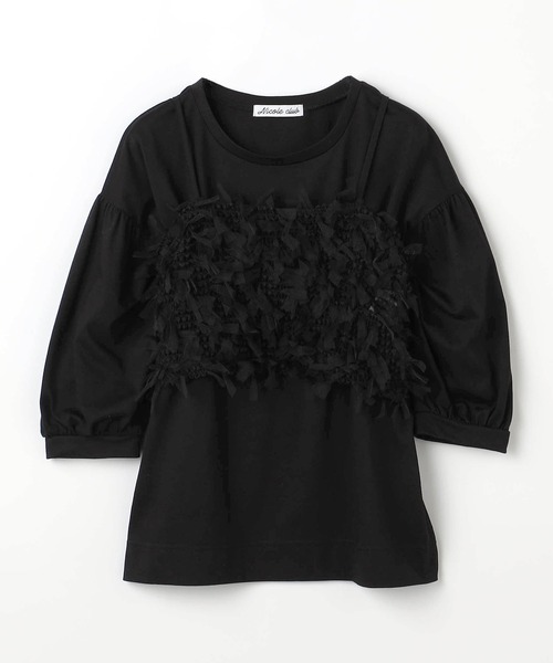 NICOLE CLUB(ニコル クラブ)の「【WEB限定】チュールビスチェ&袖ドレープカットソー(ベスト・レディース・ブラック/オフホワイト・FREE)」の4枚目の写真