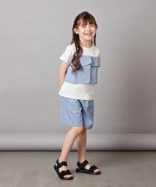 a.v.v（アーヴェヴェ）の「[100-130]【2点セット】フリルトップス&ショートパンツセットアップ（その他トップス・キッズ・ダークインディゴブルー/ベージュ・120/100/130/110）」の5枚目の写真