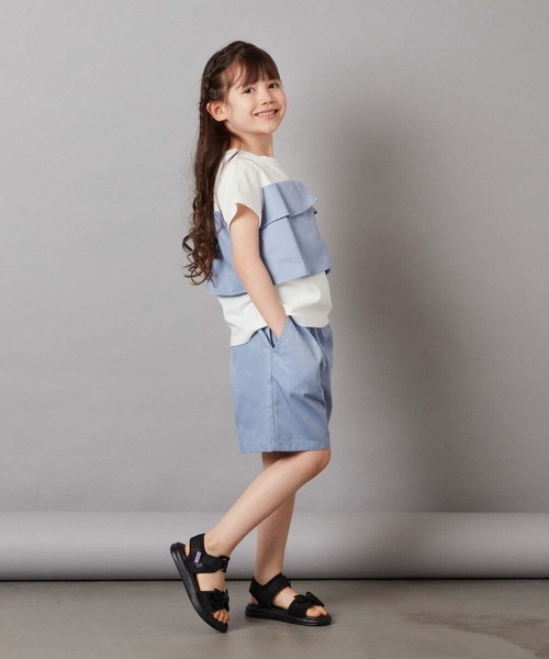 a.v.v（アーヴェヴェ）の「[100-130]【2点セット】フリルトップス&ショートパンツセットアップ（その他トップス・キッズ・ダークインディゴブルー/ベージュ・120/100/130/110）」の6枚目の写真