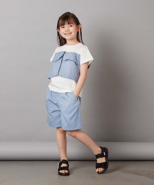 a.v.v（アーヴェヴェ）の「[100-130]【2点セット】フリルトップス&ショートパンツセットアップ（その他トップス・キッズ・ダークインディゴブルー/ベージュ・120/100/130/110）」の7枚目の写真