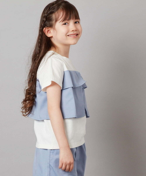 a.v.v（アーヴェヴェ）の「[100-130]【2点セット】フリルトップス&ショートパンツセットアップ（その他トップス・キッズ・ダークインディゴブルー/ベージュ・120/100/130/110）」の11枚目の写真