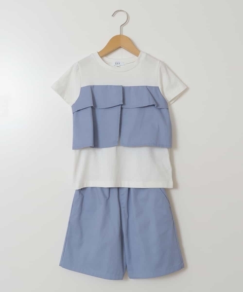 a.v.v（アーヴェヴェ）の「[100-130]【2点セット】フリルトップス&ショートパンツセットアップ（その他トップス・キッズ・ダークインディゴブルー/ベージュ・120/100/130/110）」の15枚目の写真