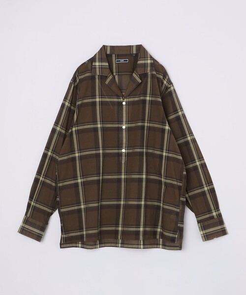 SHIPS（シップス）の「SHIPS: オープンカラー コットン マドラスチェック プルオーバー シャツ（シャツ/ブラウス・メンズ・ブラウン/ネイビー・L/M/S/XL）」の2枚目の写真