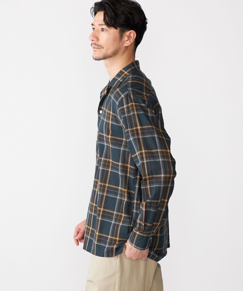 SHIPS（シップス）の「SHIPS: オープンカラー コットン マドラスチェック プルオーバー シャツ（シャツ/ブラウス・メンズ・ブラウン/ネイビー・L/M/S/XL）」の5枚目の写真