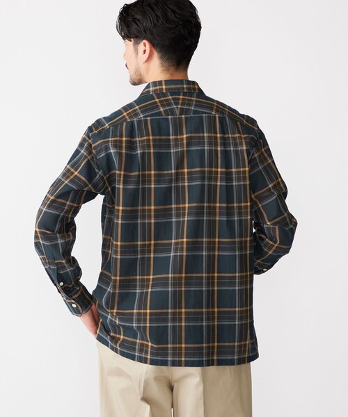 SHIPS（シップス）の「SHIPS: オープンカラー コットン マドラスチェック プルオーバー シャツ（シャツ/ブラウス・メンズ・ブラウン/ネイビー・L/M/S/XL）」の6枚目の写真