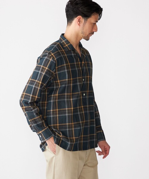 SHIPS（シップス）の「SHIPS: オープンカラー コットン マドラスチェック プルオーバー シャツ（シャツ/ブラウス・メンズ・ブラウン/ネイビー・L/M/S/XL）」の8枚目の写真