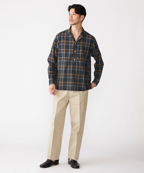 SHIPS（シップス）の「SHIPS: オープンカラー コットン マドラスチェック プルオーバー シャツ（シャツ/ブラウス・メンズ・ブラウン/ネイビー・L/M/S/XL）」の9枚目の写真