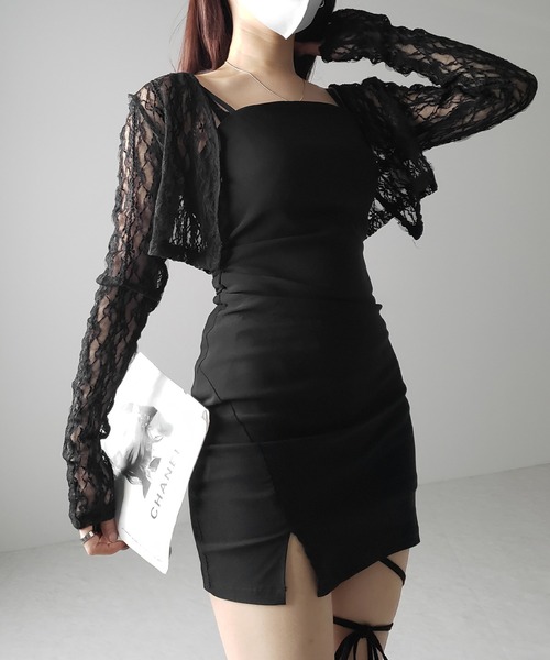 me+em select（ミームセレクト）の「サイドタックストレッチスリットミニキャミワンピース ／ side tack stretch slit mini cami onepiece（ワンピース・レディース・ブラック・SMALL/MEDIUM）」の4枚目の写真