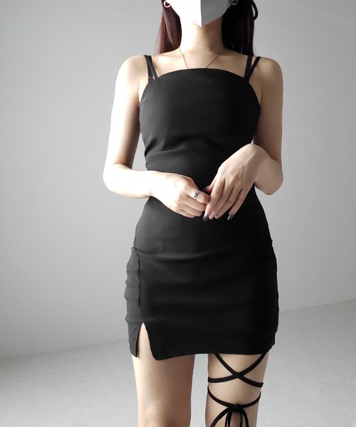me+em select（ミームセレクト）の「サイドタックストレッチスリットミニキャミワンピース ／ side tack stretch slit mini cami onepiece（ワンピース・レディース・ブラック・SMALL/MEDIUM）」の7枚目の写真