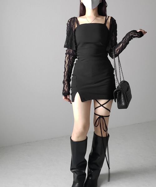 me+em select（ミームセレクト）の「サイドタックストレッチスリットミニキャミワンピース ／ side tack stretch slit mini cami onepiece（ワンピース・レディース・ブラック・SMALL/MEDIUM）」の5枚目の写真