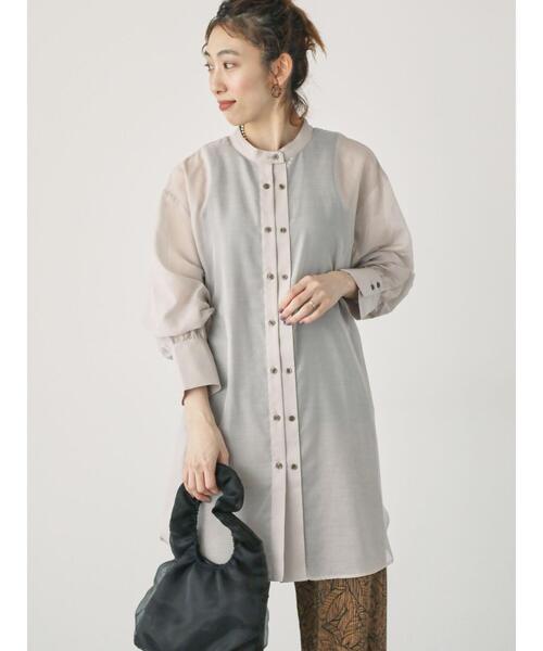 Lugnoncure（ルノンキュール）の「シアーバックシャンチュニック（シャツ/ブラウス・レディース・ベージュ/ネイビー/オフホワイト・F）」の4枚目の写真