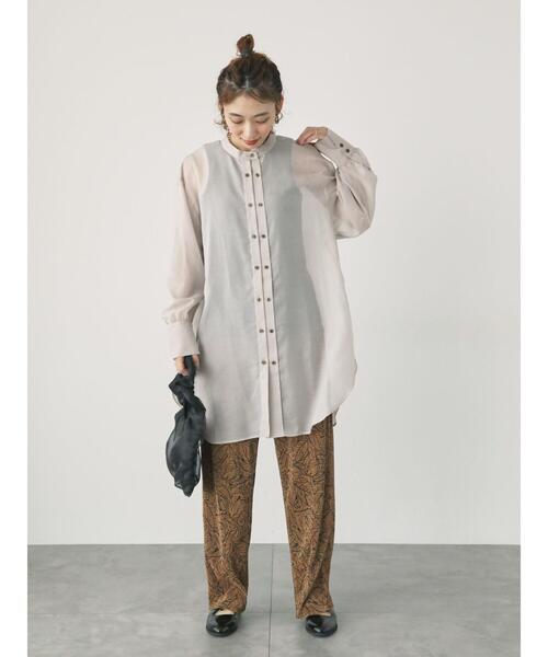 Lugnoncure（ルノンキュール）の「シアーバックシャンチュニック（シャツ/ブラウス・レディース・ベージュ/ネイビー/オフホワイト・F）」の6枚目の写真