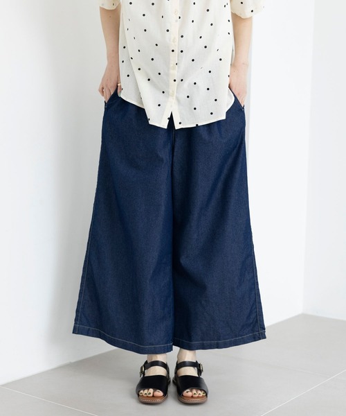 studio CLIP（スタディオクリップ）の「サマーデニムバギーパンツ[プチ・プラス・トールサイズあり]（デニムパンツ・レディース・インディゴブルー/ライトブルー/ホワイト・MEDIUM/LARGE/ﾌﾘｰ(L)/PF/TF）」の3枚目の写真