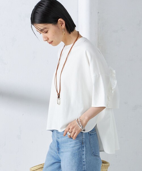 セール】〈洗濯機可能〉バック フリル 半袖 Tシャツ（Tシャツ