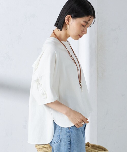 SHIPS（シップス）の「〈洗濯機可能〉バック フリル 半袖 Tシャツ（Tシャツ/カットソー・レディース・ダークグレー/ラベンダー/ホワイト/ネイビー・ONE SIZE）」の19枚目の写真