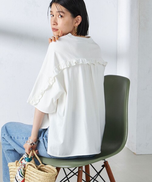 セール】〈洗濯機可能〉バック フリル 半袖 Tシャツ（Tシャツ